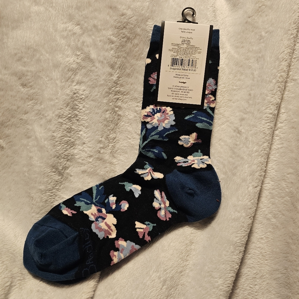 Vera Bradley Navy Garden Crew Socks - Picture 2 of 4